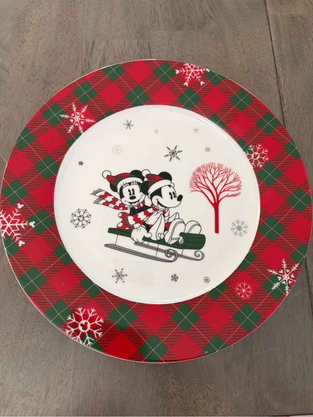 Holiday Plaid Dinner Plate with Festive Characters - Red/Green